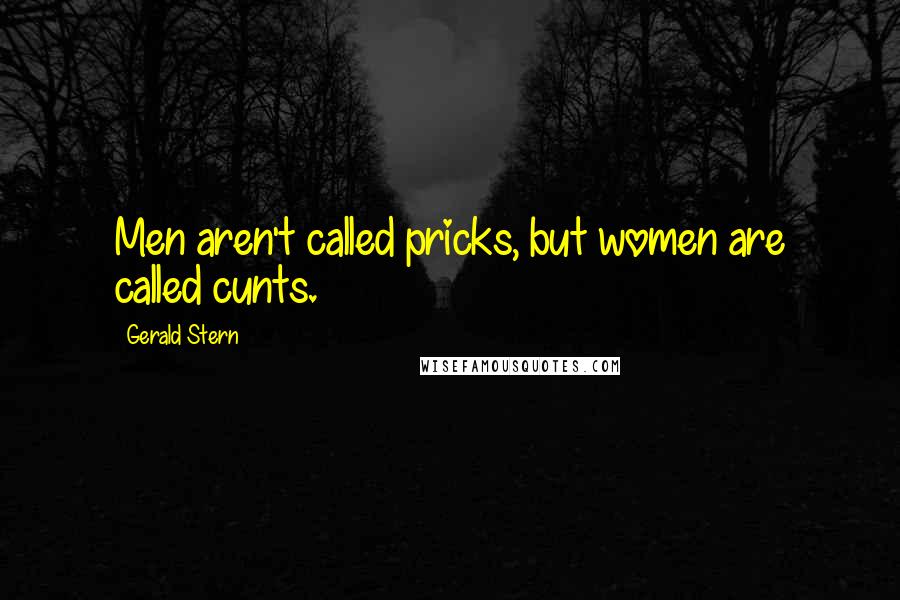 Gerald Stern Quotes: Men aren't called pricks, but women are called cunts.