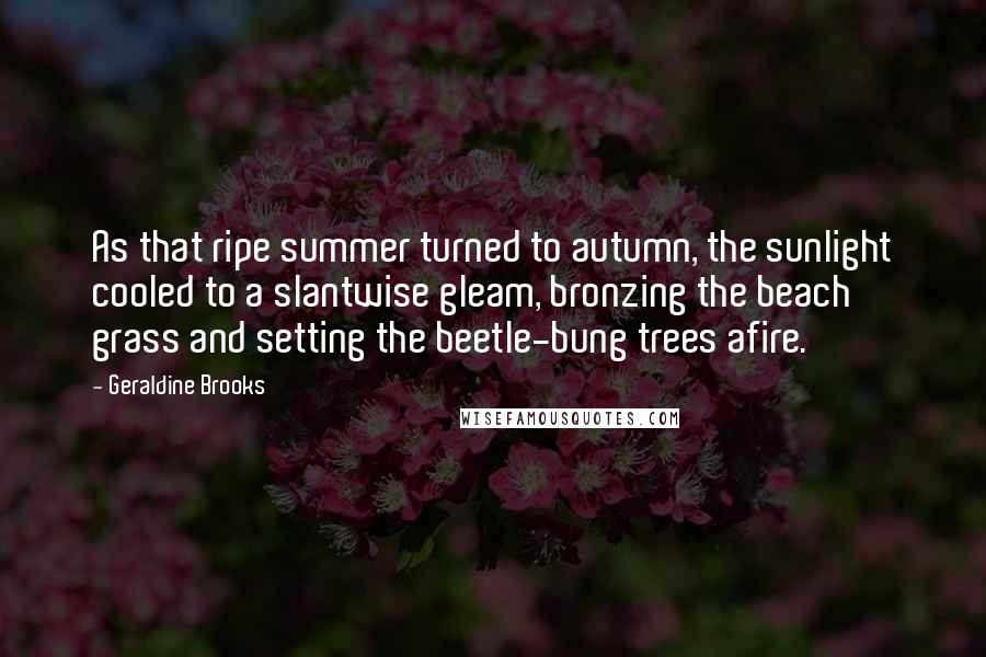 Geraldine Brooks Quotes: As that ripe summer turned to autumn, the sunlight cooled to a slantwise gleam, bronzing the beach grass and setting the beetle-bung trees afire.