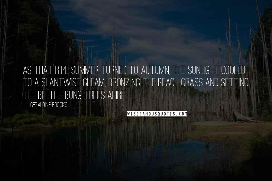 Geraldine Brooks Quotes: As that ripe summer turned to autumn, the sunlight cooled to a slantwise gleam, bronzing the beach grass and setting the beetle-bung trees afire.