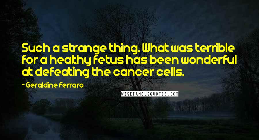 Geraldine Ferraro Quotes: Such a strange thing. What was terrible for a healthy fetus has been wonderful at defeating the cancer cells.