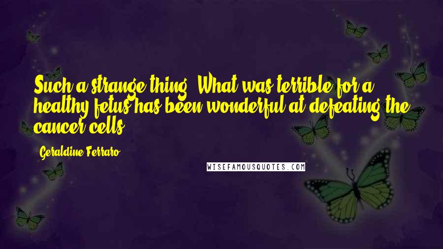 Geraldine Ferraro Quotes: Such a strange thing. What was terrible for a healthy fetus has been wonderful at defeating the cancer cells.