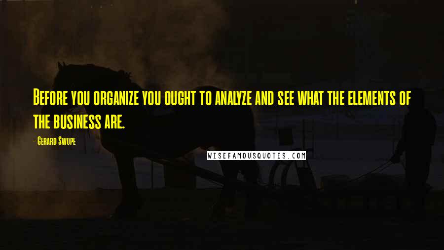 Gerard Swope Quotes: Before you organize you ought to analyze and see what the elements of the business are.