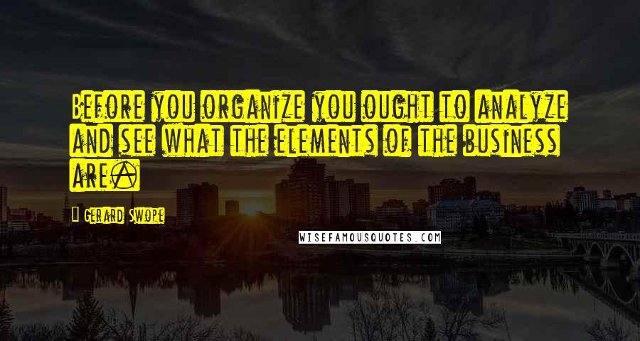 Gerard Swope Quotes: Before you organize you ought to analyze and see what the elements of the business are.