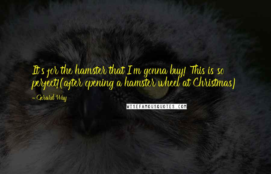 Gerard Way Quotes: It's for the hamster that I'm gonna buy! This is so perfect!(after opening a hamster wheel at Christmas)