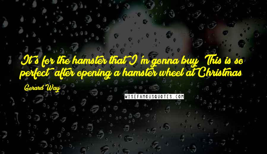 Gerard Way Quotes: It's for the hamster that I'm gonna buy! This is so perfect!(after opening a hamster wheel at Christmas)