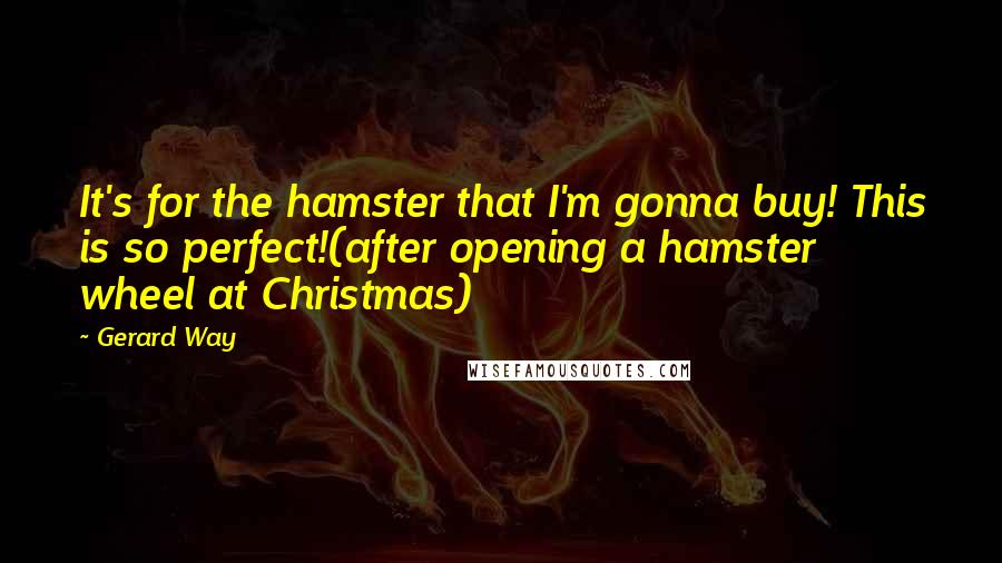 Gerard Way Quotes: It's for the hamster that I'm gonna buy! This is so perfect!(after opening a hamster wheel at Christmas)