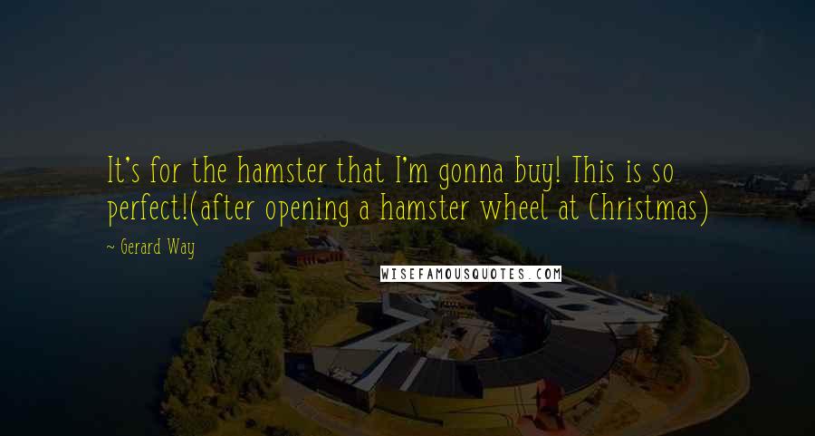 Gerard Way Quotes: It's for the hamster that I'm gonna buy! This is so perfect!(after opening a hamster wheel at Christmas)