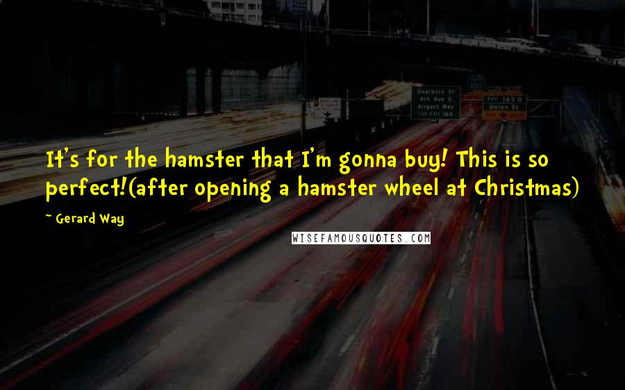 Gerard Way Quotes: It's for the hamster that I'm gonna buy! This is so perfect!(after opening a hamster wheel at Christmas)