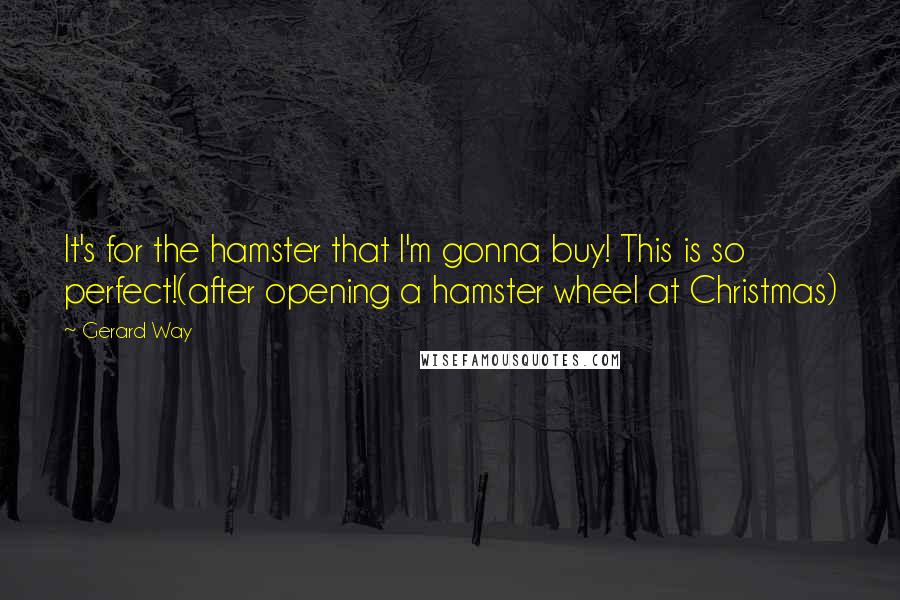 Gerard Way Quotes: It's for the hamster that I'm gonna buy! This is so perfect!(after opening a hamster wheel at Christmas)