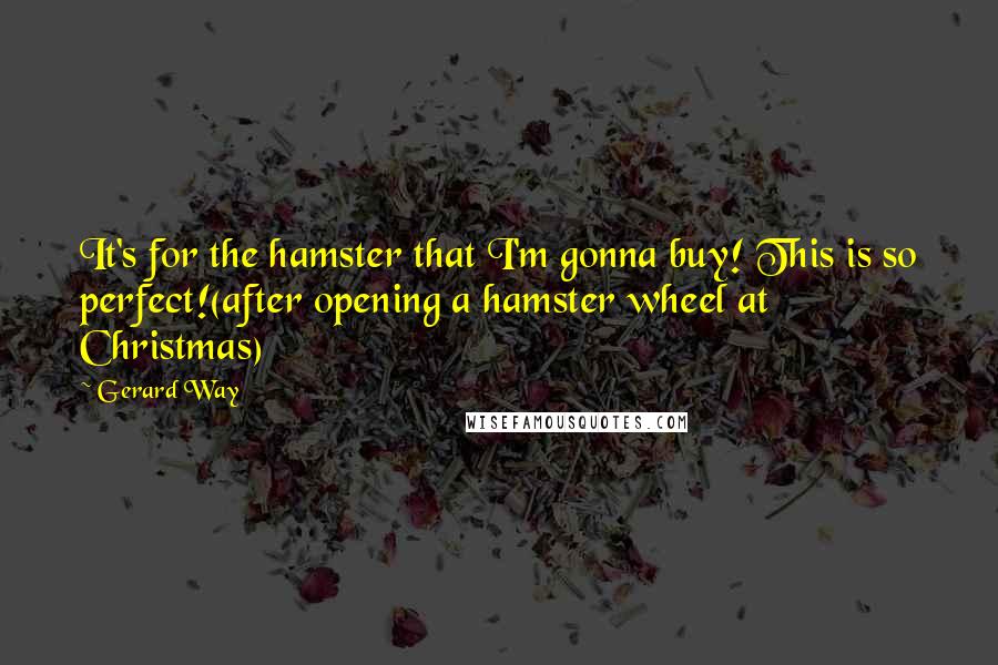 Gerard Way Quotes: It's for the hamster that I'm gonna buy! This is so perfect!(after opening a hamster wheel at Christmas)