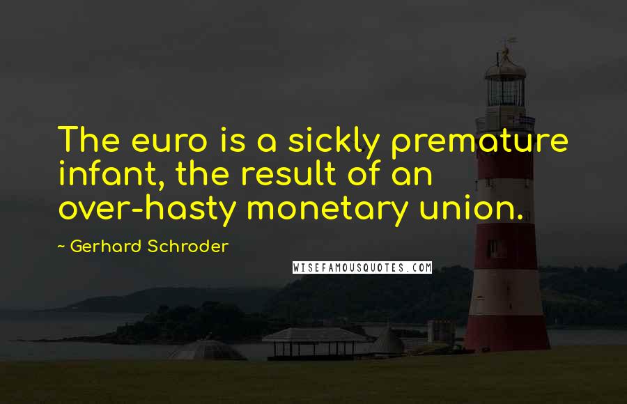 Gerhard Schroder Quotes: The euro is a sickly premature infant, the result of an over-hasty monetary union.