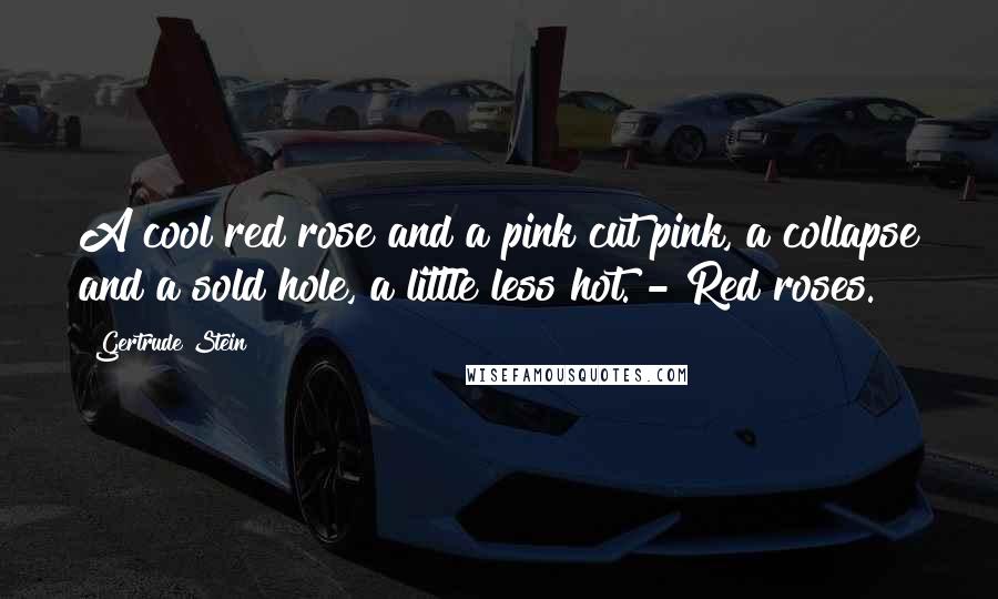 Gertrude Stein Quotes: A cool red rose and a pink cut pink, a collapse and a sold hole, a little less hot. - Red roses.