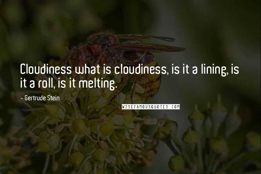 Gertrude Stein Quotes: Cloudiness what is cloudiness, is it a lining, is it a roll, is it melting.