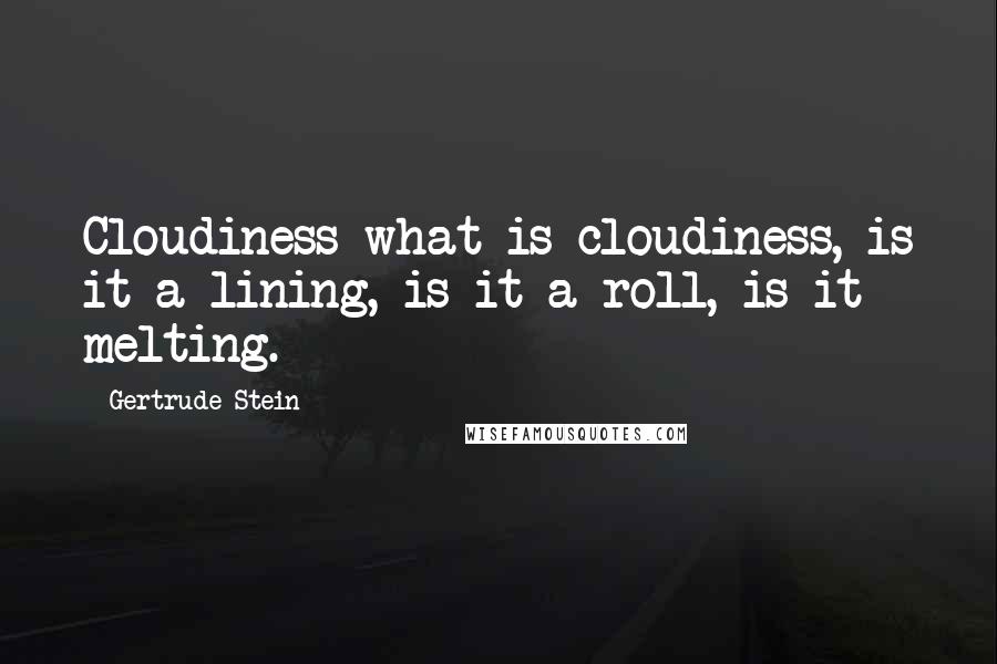 Gertrude Stein Quotes: Cloudiness what is cloudiness, is it a lining, is it a roll, is it melting.