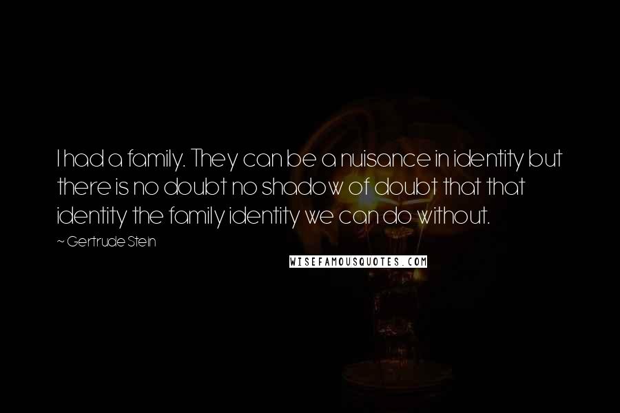 Gertrude Stein Quotes: I had a family. They can be a nuisance in identity but there is no doubt no shadow of doubt that that identity the family identity we can do without.