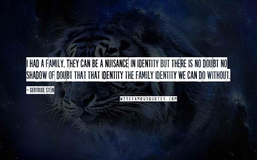 Gertrude Stein Quotes: I had a family. They can be a nuisance in identity but there is no doubt no shadow of doubt that that identity the family identity we can do without.
