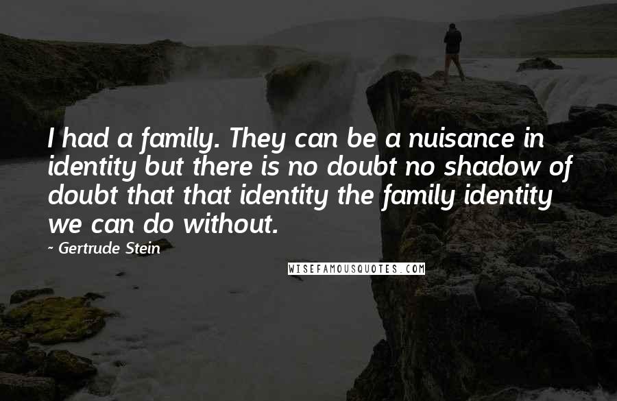 Gertrude Stein Quotes: I had a family. They can be a nuisance in identity but there is no doubt no shadow of doubt that that identity the family identity we can do without.