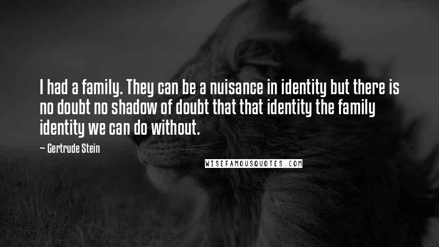 Gertrude Stein Quotes: I had a family. They can be a nuisance in identity but there is no doubt no shadow of doubt that that identity the family identity we can do without.