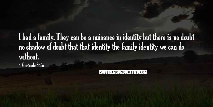 Gertrude Stein Quotes: I had a family. They can be a nuisance in identity but there is no doubt no shadow of doubt that that identity the family identity we can do without.