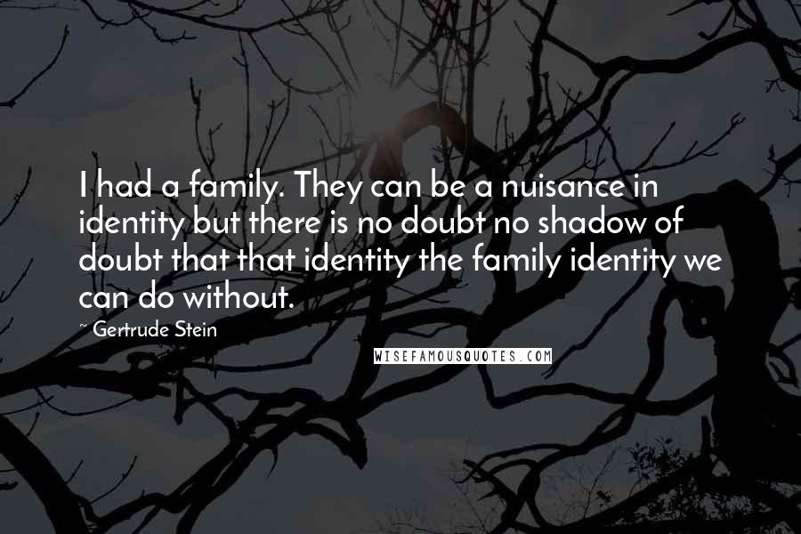 Gertrude Stein Quotes: I had a family. They can be a nuisance in identity but there is no doubt no shadow of doubt that that identity the family identity we can do without.