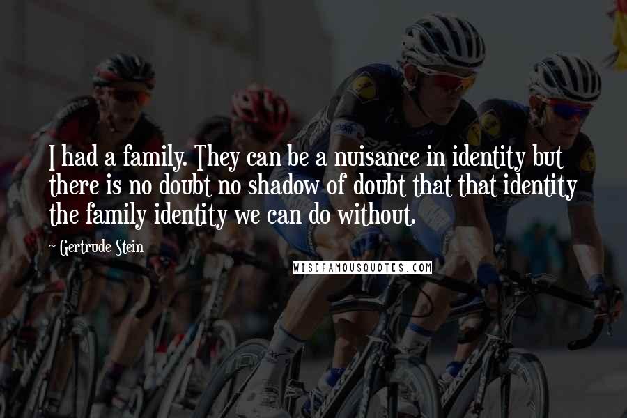 Gertrude Stein Quotes: I had a family. They can be a nuisance in identity but there is no doubt no shadow of doubt that that identity the family identity we can do without.