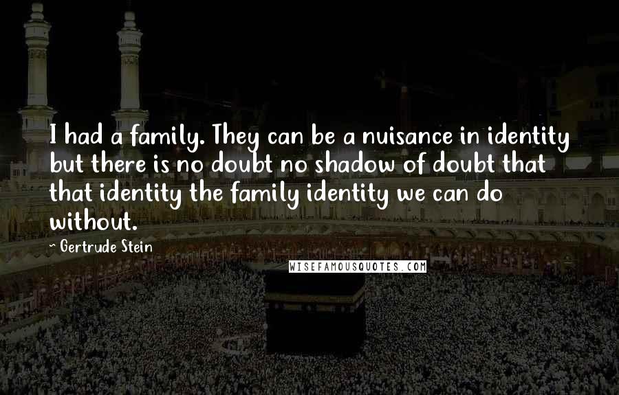 Gertrude Stein Quotes: I had a family. They can be a nuisance in identity but there is no doubt no shadow of doubt that that identity the family identity we can do without.