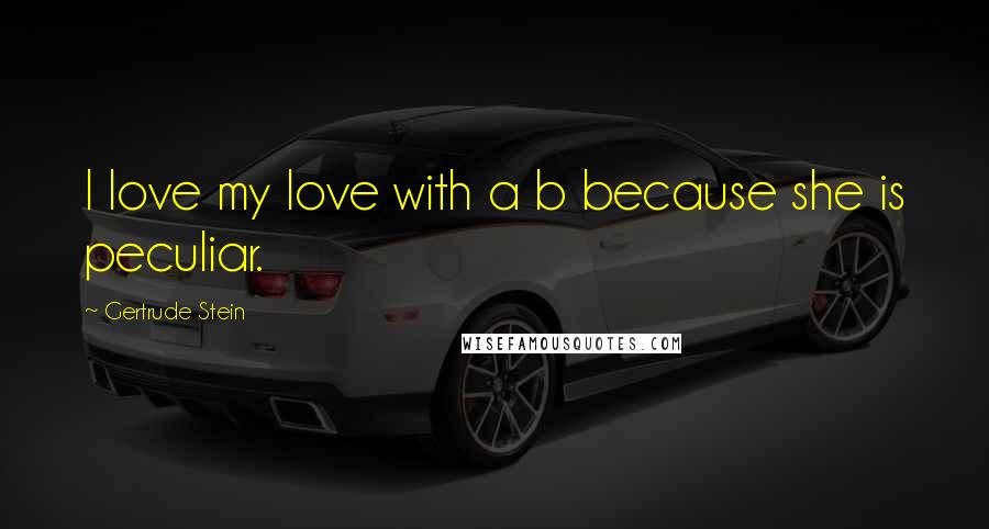 Gertrude Stein Quotes: I love my love with a b because she is peculiar.