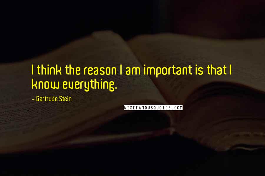 Gertrude Stein Quotes: I think the reason I am important is that I know everything.