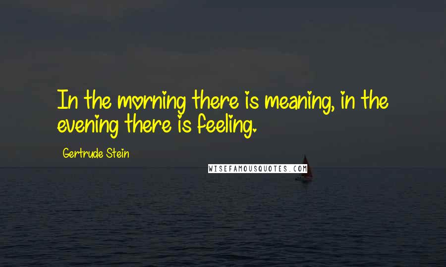 Gertrude Stein Quotes: In the morning there is meaning, in the evening there is feeling.