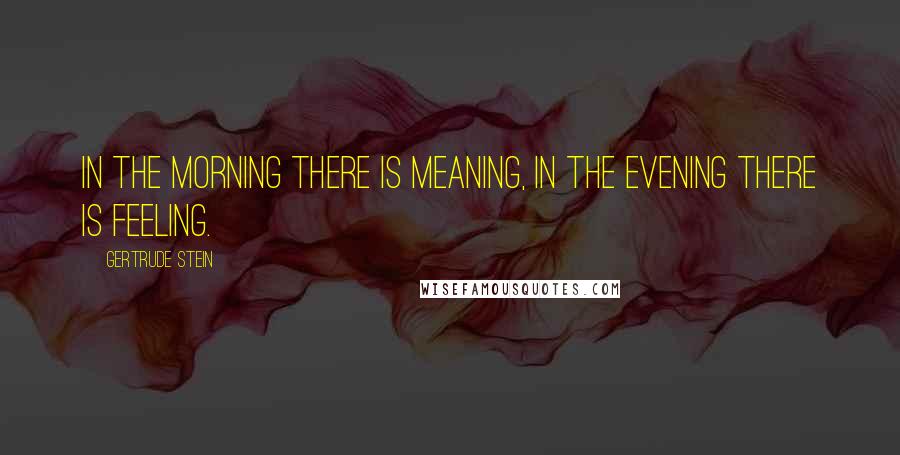 Gertrude Stein Quotes: In the morning there is meaning, in the evening there is feeling.