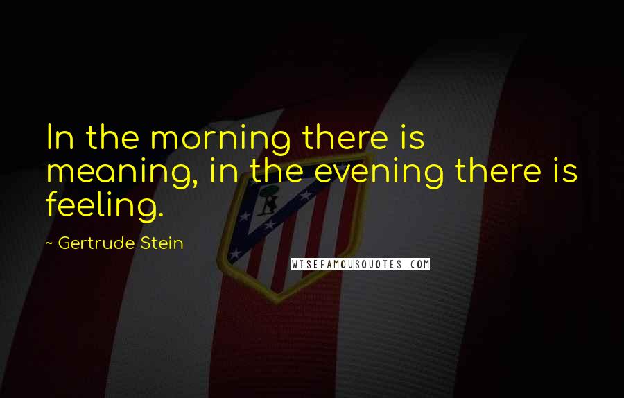 Gertrude Stein Quotes: In the morning there is meaning, in the evening there is feeling.