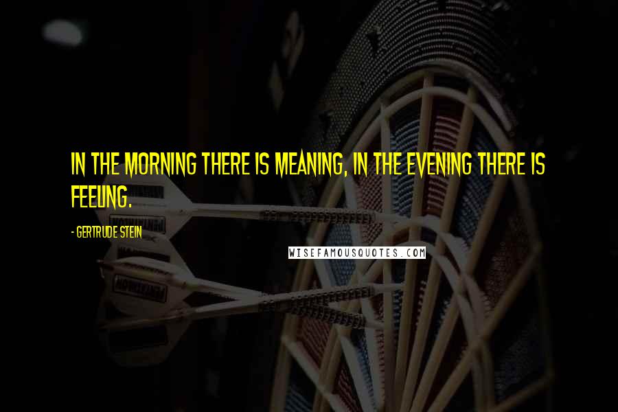 Gertrude Stein Quotes: In the morning there is meaning, in the evening there is feeling.