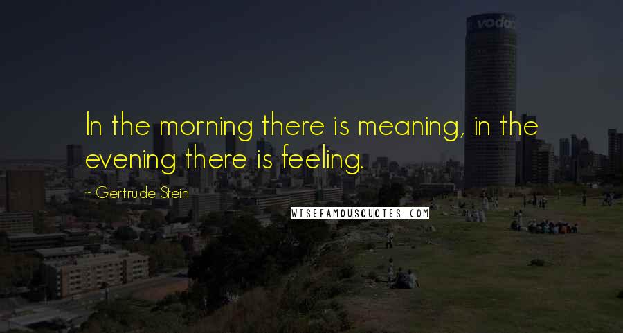 Gertrude Stein Quotes: In the morning there is meaning, in the evening there is feeling.