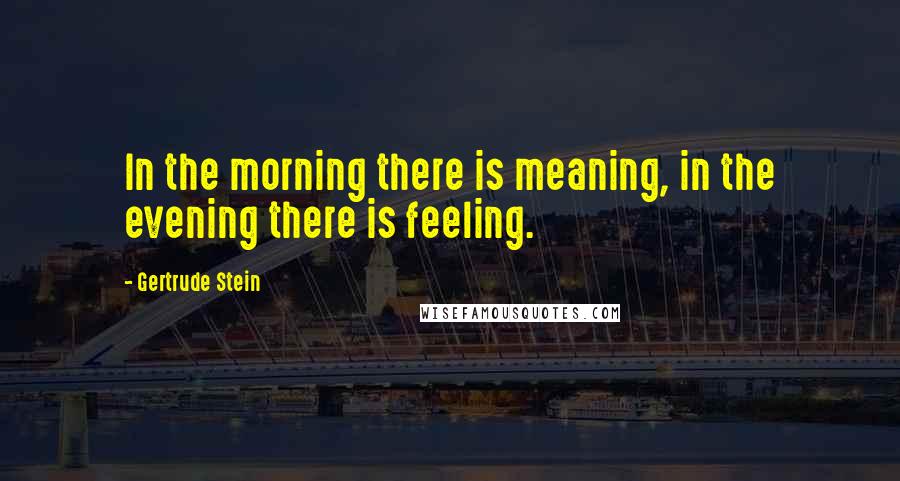 Gertrude Stein Quotes: In the morning there is meaning, in the evening there is feeling.