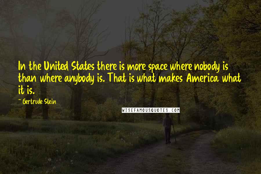 Gertrude Stein Quotes: In the United States there is more space where nobody is than where anybody is. That is what makes America what it is.