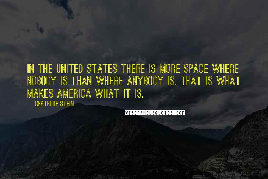 Gertrude Stein Quotes: In the United States there is more space where nobody is than where anybody is. That is what makes America what it is.