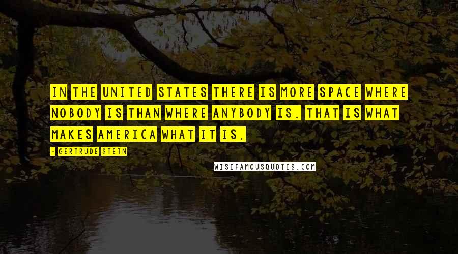 Gertrude Stein Quotes: In the United States there is more space where nobody is than where anybody is. That is what makes America what it is.