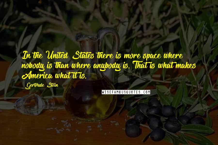 Gertrude Stein Quotes: In the United States there is more space where nobody is than where anybody is. That is what makes America what it is.