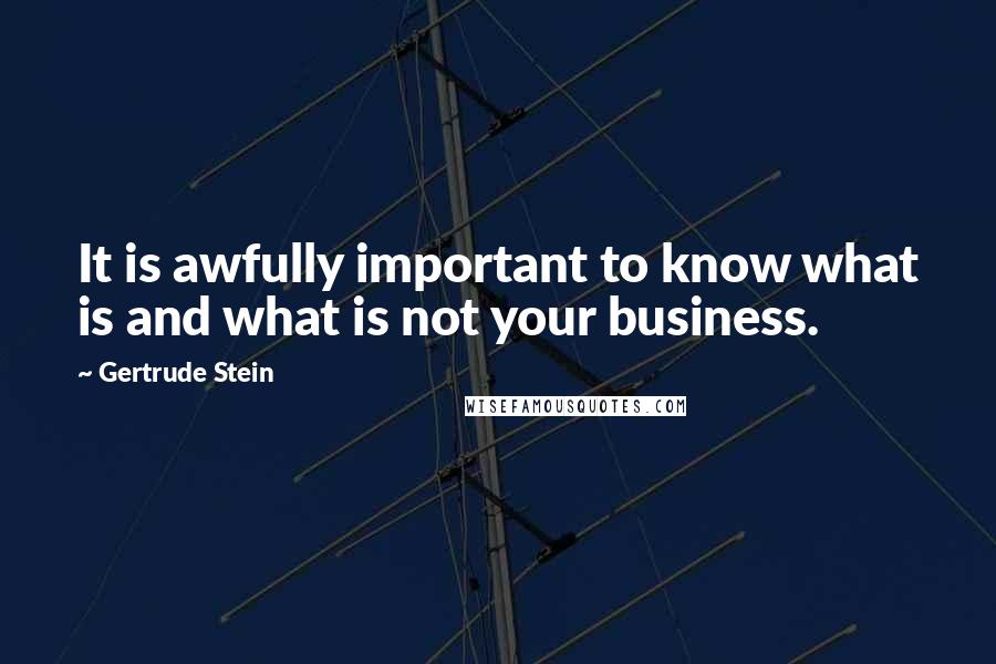 Gertrude Stein Quotes: It is awfully important to know what is and what is not your business.