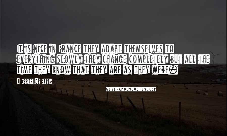 Gertrude Stein Quotes: It is nice in France they adapt themselves to everything slowly they change completely but all the time they know that they are as they were.