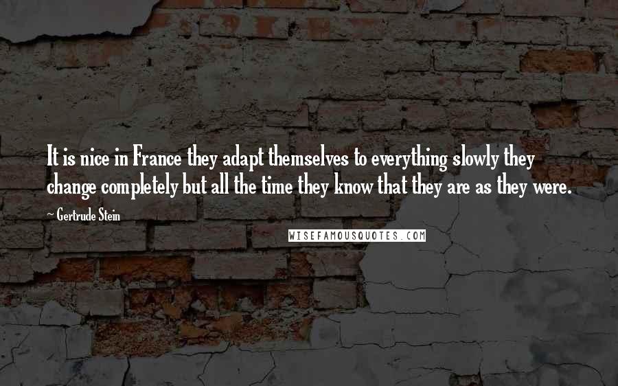 Gertrude Stein Quotes: It is nice in France they adapt themselves to everything slowly they change completely but all the time they know that they are as they were.