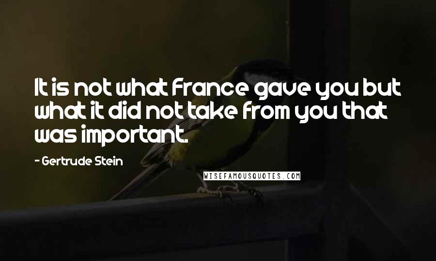 Gertrude Stein Quotes: It is not what France gave you but what it did not take from you that was important.