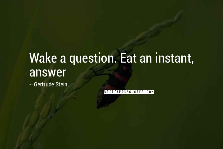 Gertrude Stein Quotes: Wake a question. Eat an instant, answer