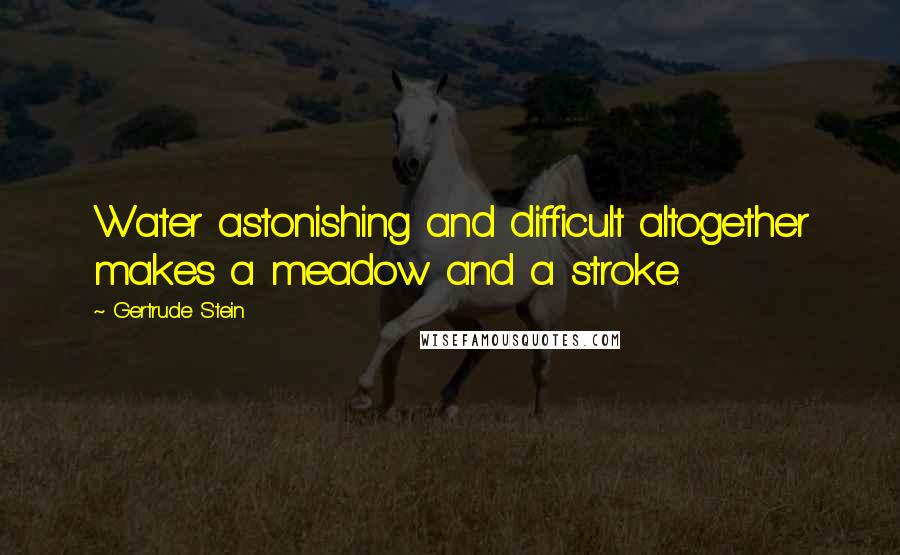 Gertrude Stein Quotes: Water astonishing and difficult altogether makes a meadow and a stroke.