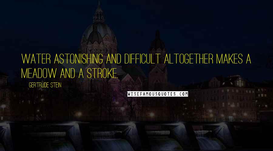 Gertrude Stein Quotes: Water astonishing and difficult altogether makes a meadow and a stroke.