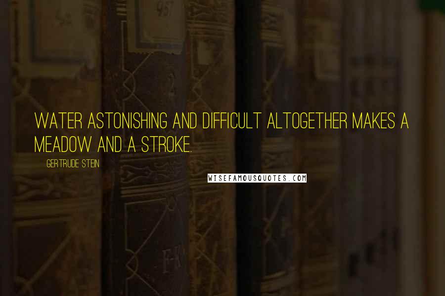 Gertrude Stein Quotes: Water astonishing and difficult altogether makes a meadow and a stroke.