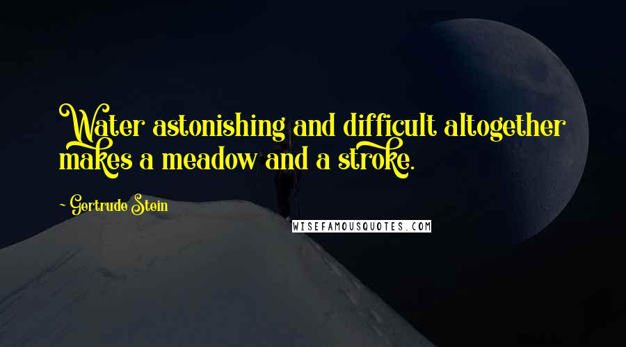 Gertrude Stein Quotes: Water astonishing and difficult altogether makes a meadow and a stroke.