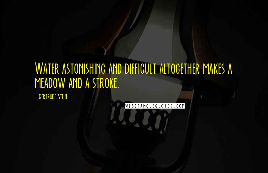 Gertrude Stein Quotes: Water astonishing and difficult altogether makes a meadow and a stroke.