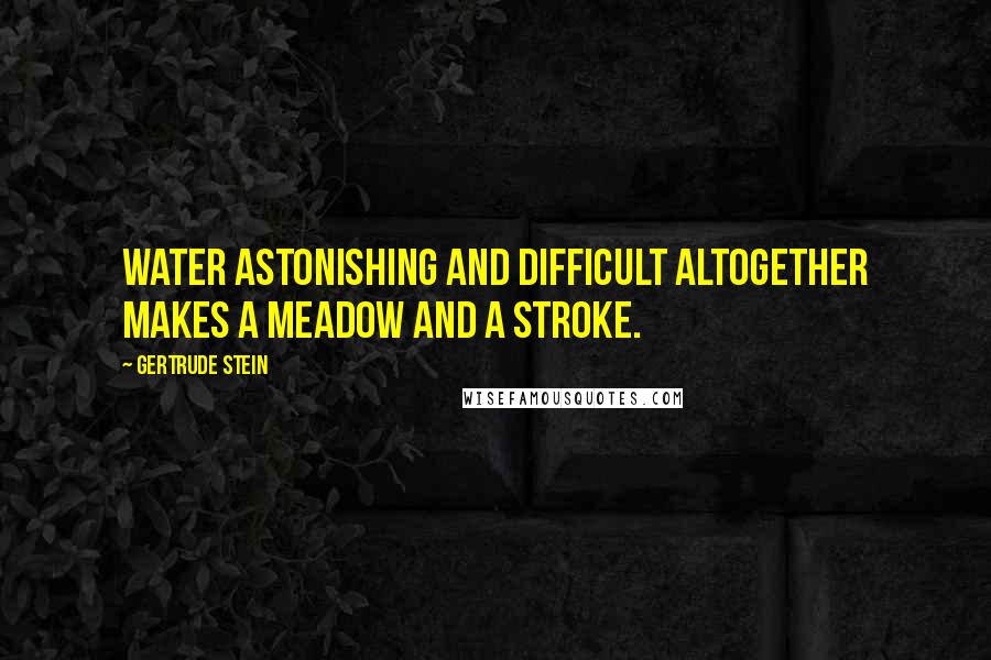 Gertrude Stein Quotes: Water astonishing and difficult altogether makes a meadow and a stroke.