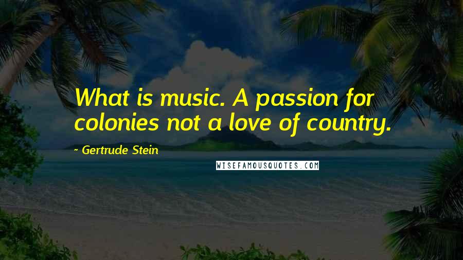 Gertrude Stein Quotes: What is music. A passion for colonies not a love of country.